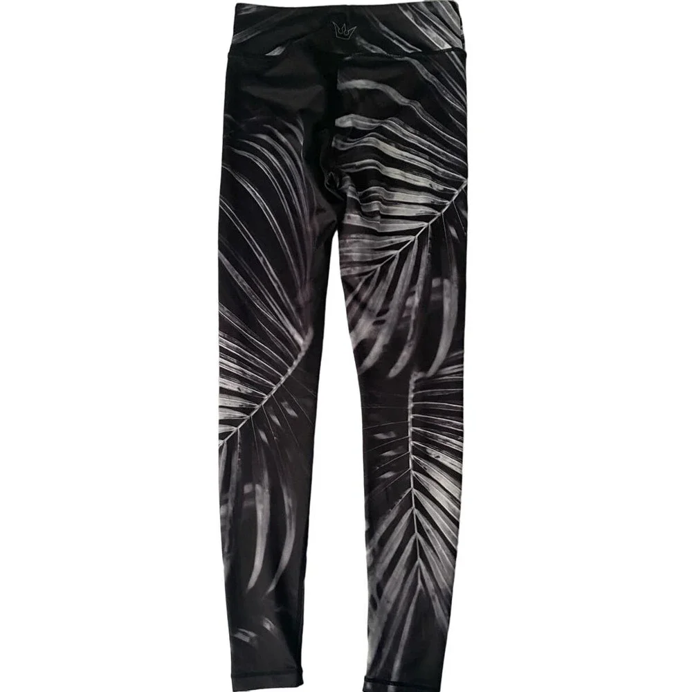 Wise Fool Leggings Black White Palms Size Medium